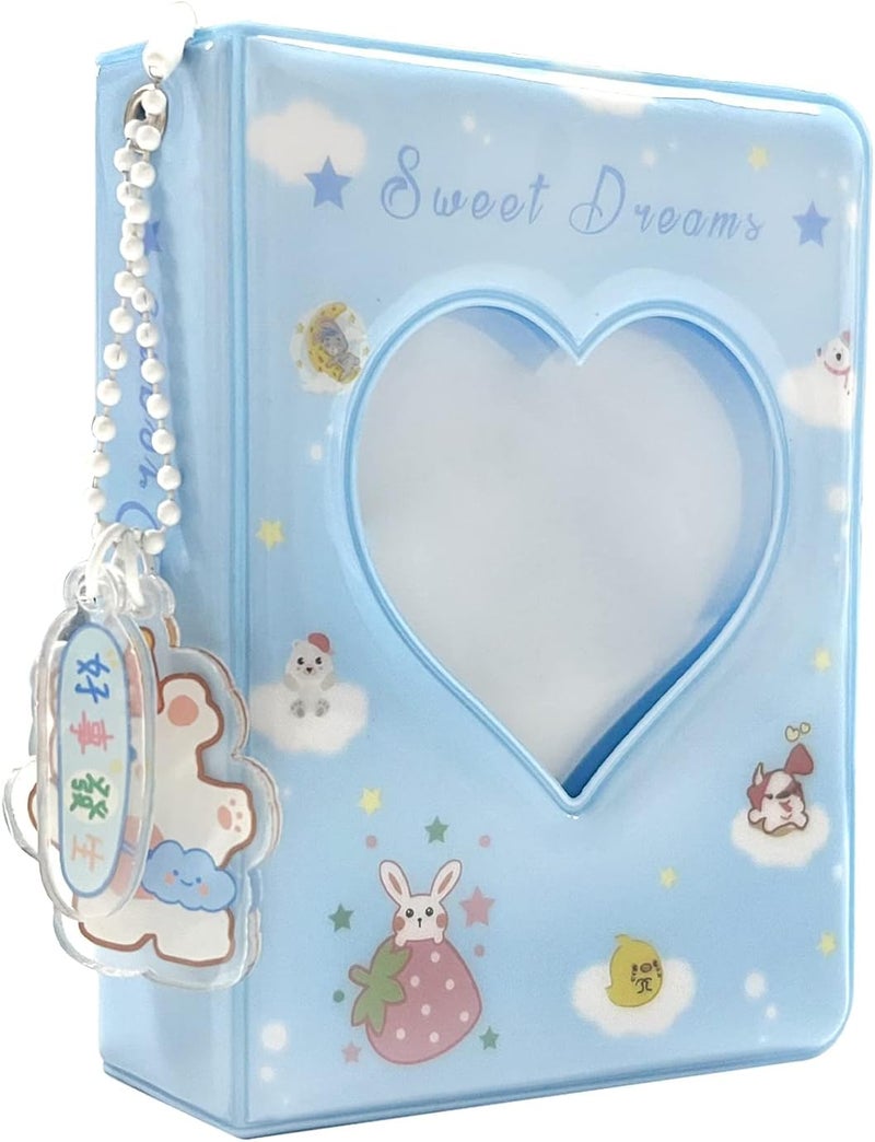 YAHUIPEIUS 3 Inch Mini Photo Album, Heart Hollow Card Binder Photo Card Holder with Pendant 40 Pockets (blue strawberry) - Image 1